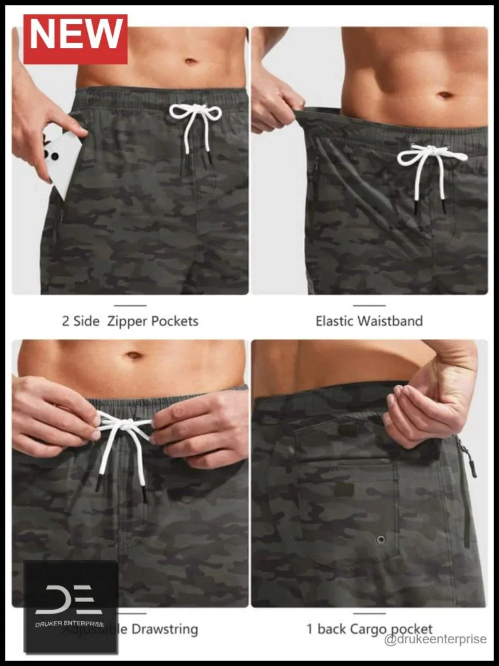 Men's Swim Trunks with Compression Liner Quick Dry Board Shorts Zipper Pockets